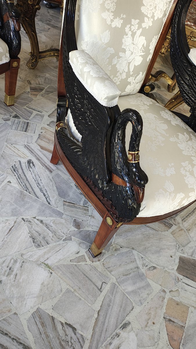 Pair Of Empire-style Armchairs With Black Swans, Circa 1870.-photo-2