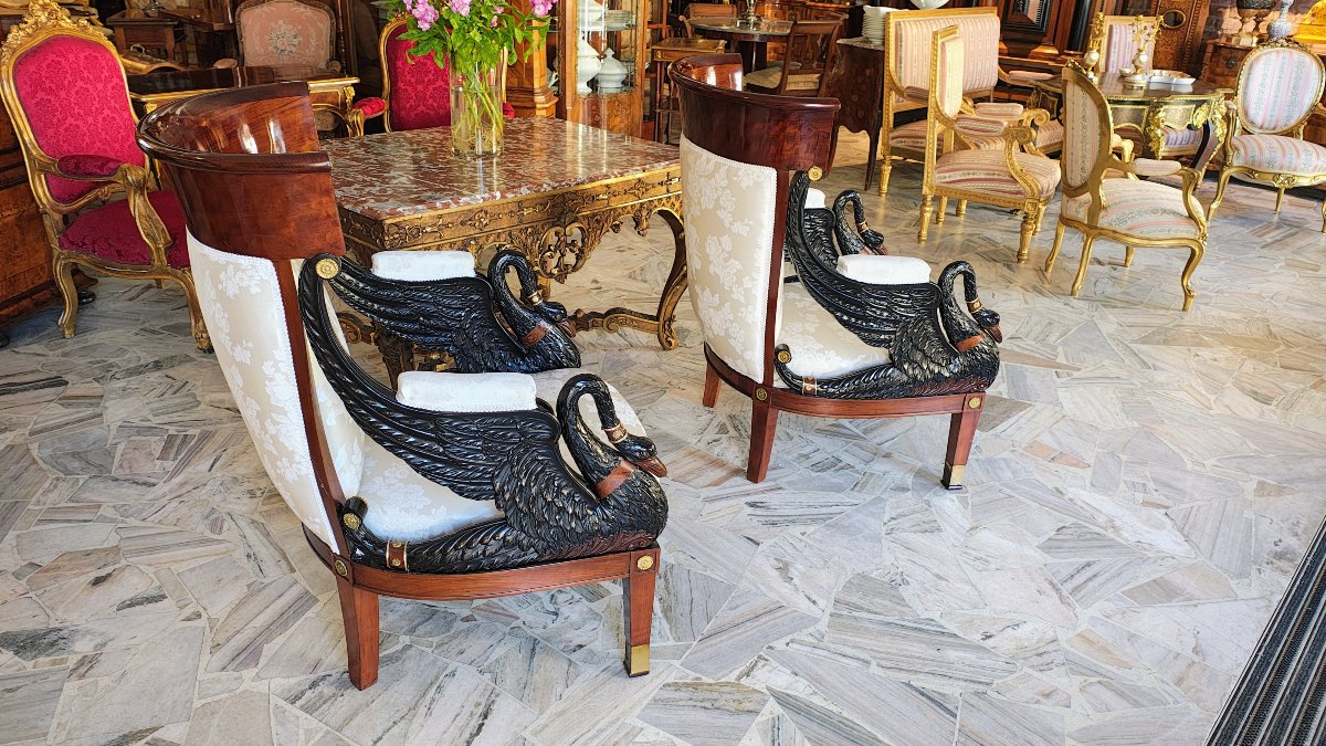 Pair Of Empire-style Armchairs With Black Swans, Circa 1870.-photo-6