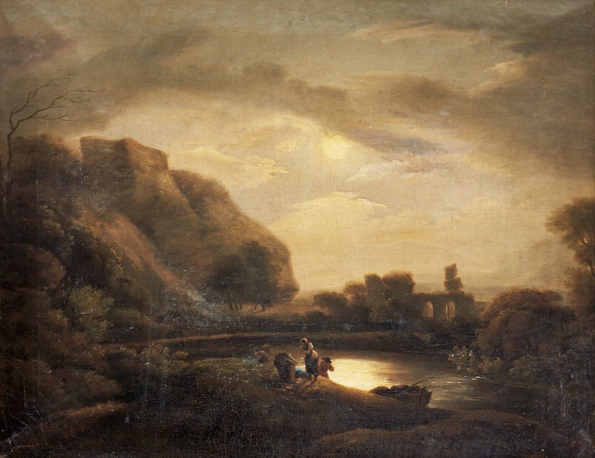 Huile, Belle Peinture De Musée Enregistrée, Château Jenny Salm La Nuit. 1818-photo-2