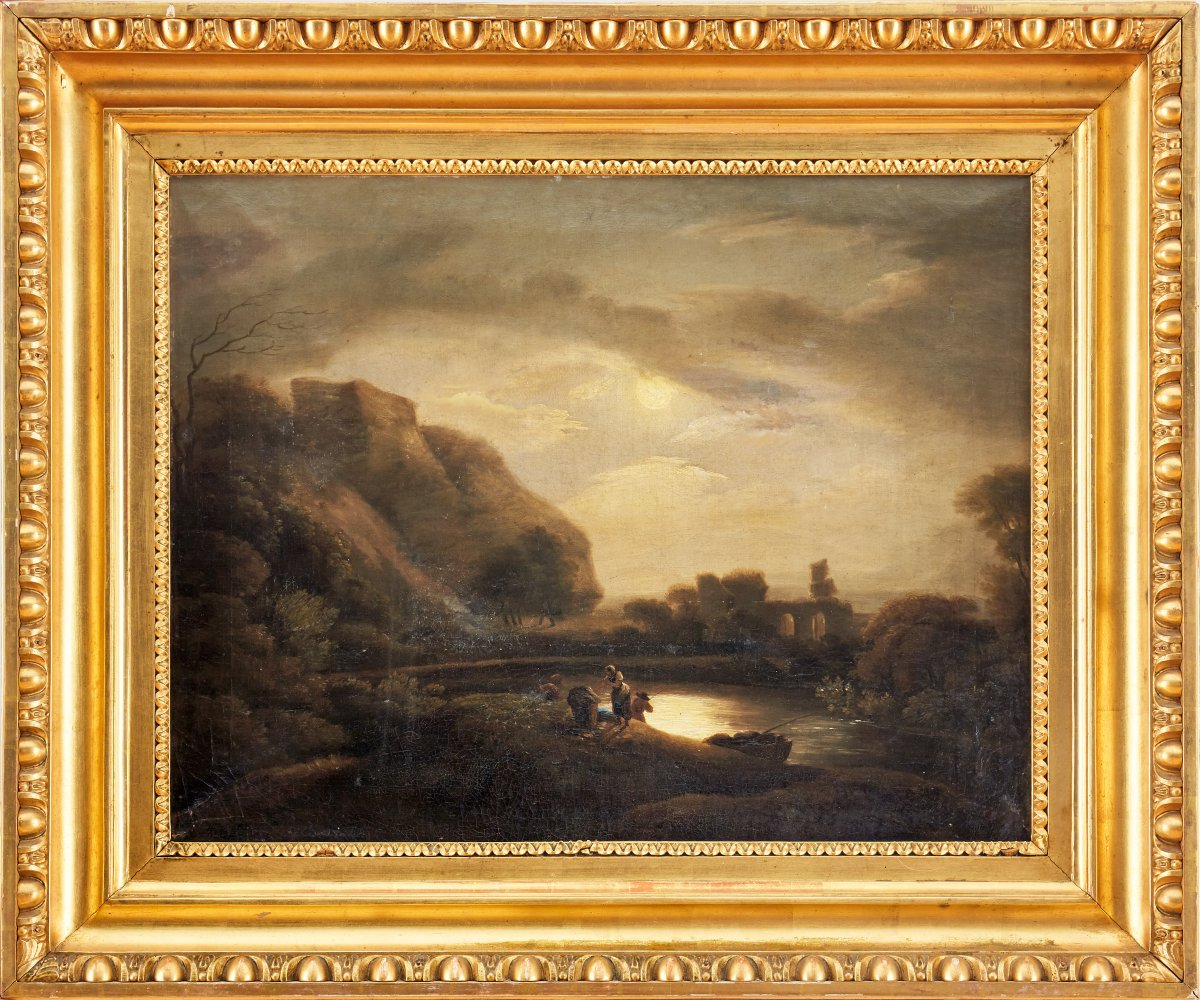 Huile, Belle Peinture De Musée Enregistrée, Château Jenny Salm La Nuit. 1818