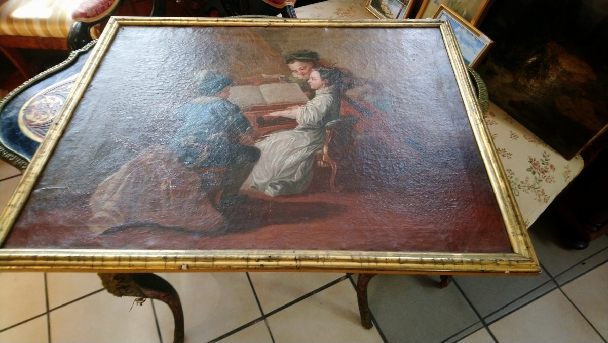 Oil Painting, Museum Turning Musicians Seventeenth / Eighteenth Century, Beautiful !!!-photo-4