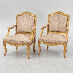 Golden Armchairs In Neo-rococo Style From The 19th Century In 1880