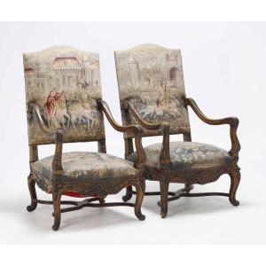 A Pair Of 19th Century Regency Style Armchairs, Circa 1830