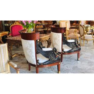 Pair Of Empire-style Armchairs With Black Swans, Circa 1870.