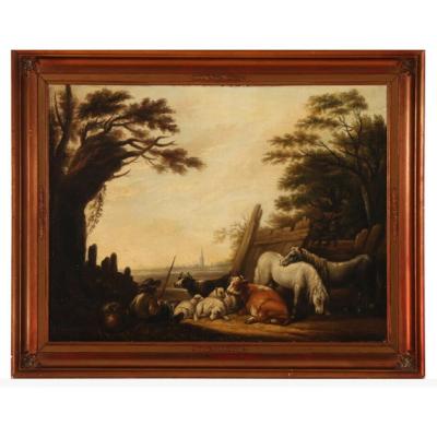 Dutch Painter Of The Eighteenth Century: Shepherd Keeping Animals