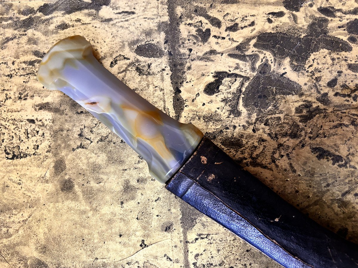 18th -19th Indo Persian Wootz Jambiya / Khanjar Dagger With Agate Handle-photo-1
