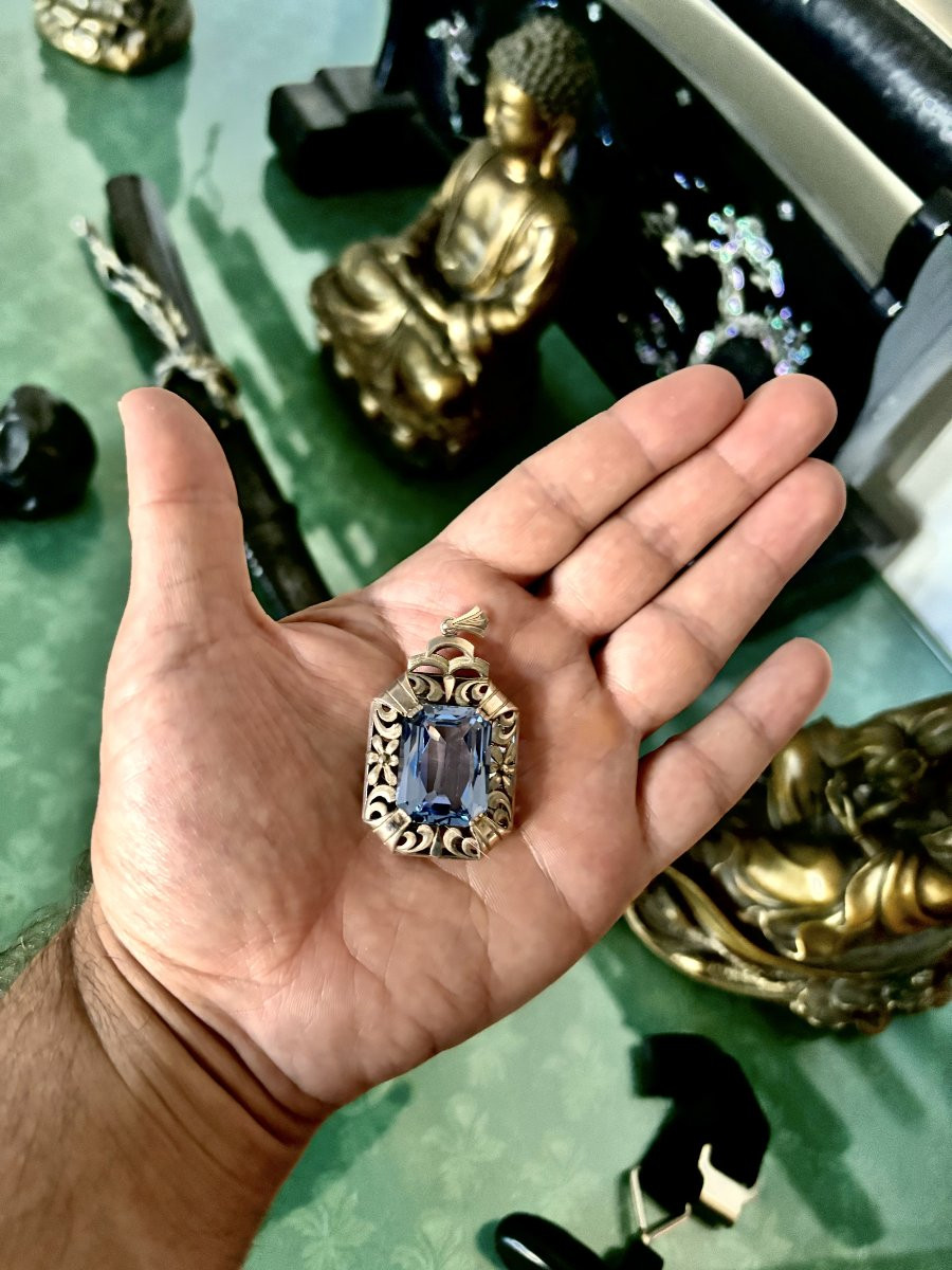 Pre-war Pendant And Ring With Blue Topaz-photo-5