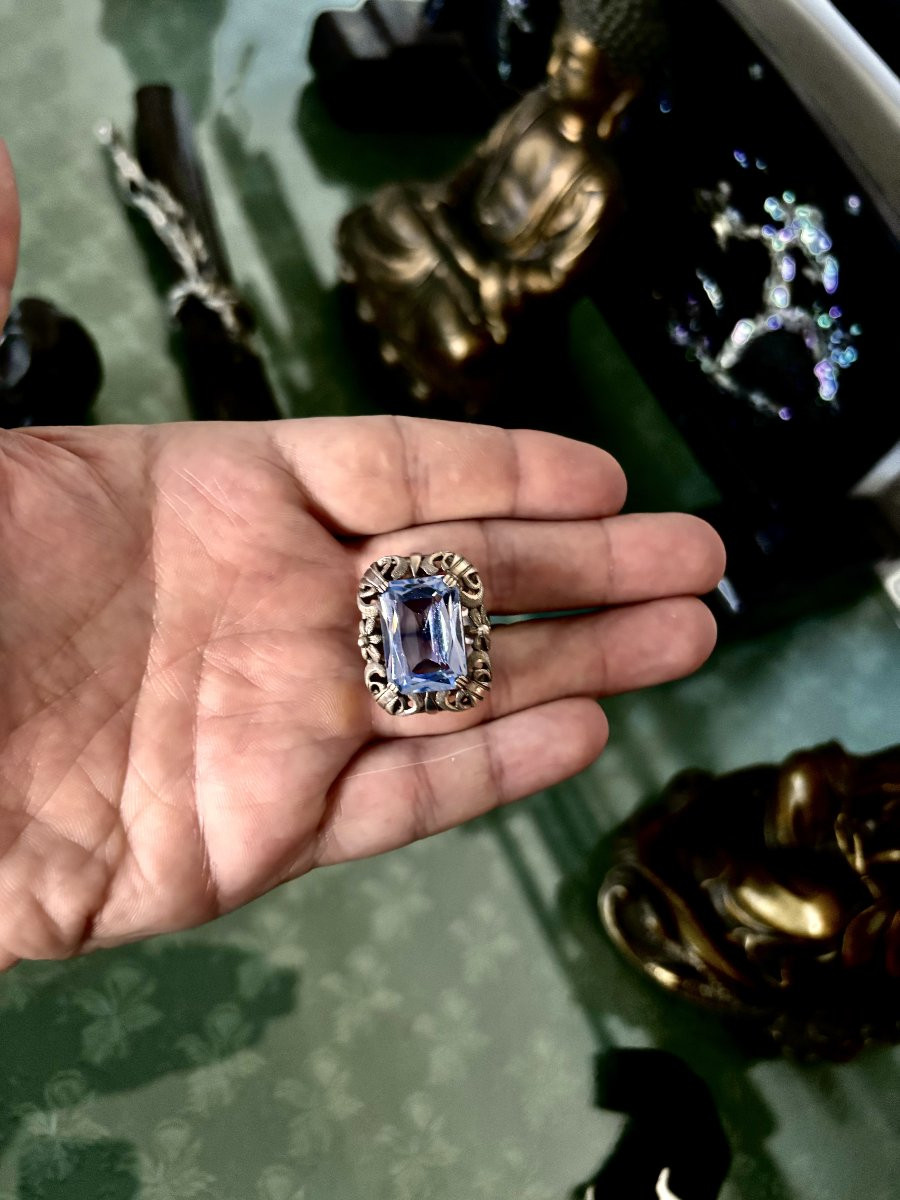 Pre-war Pendant And Ring With Blue Topaz-photo-6