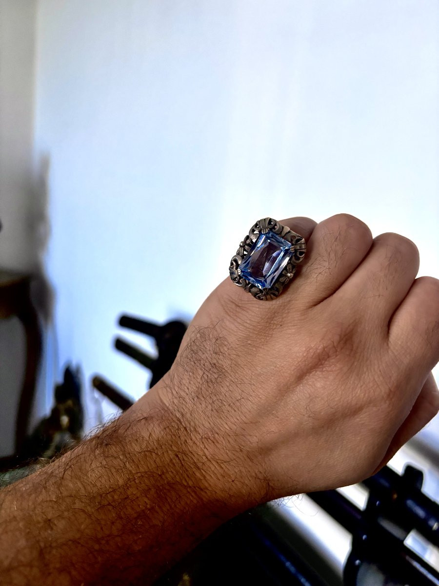 Pre-war Pendant And Ring With Blue Topaz-photo-7