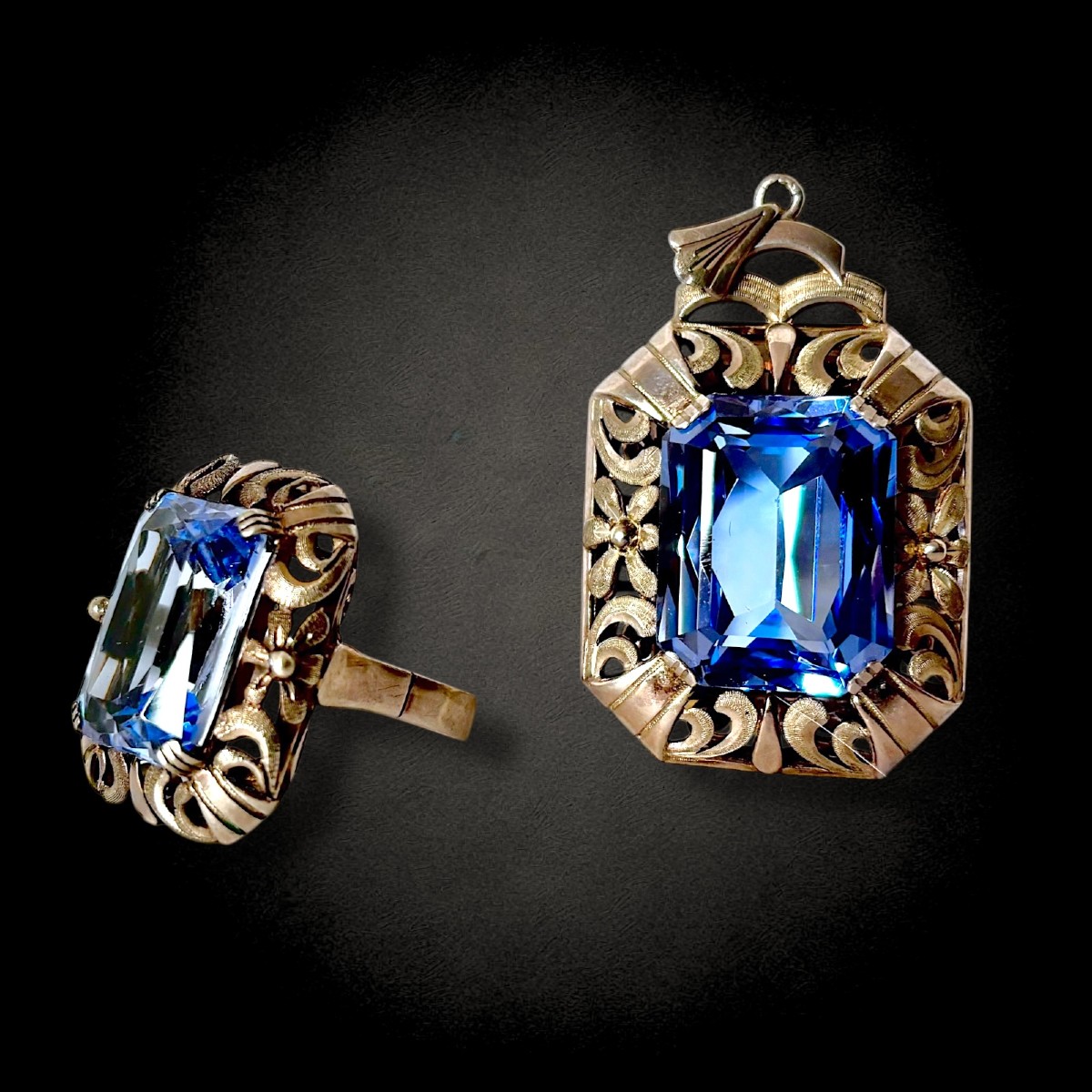 Pre-war Pendant And Ring With Blue Topaz