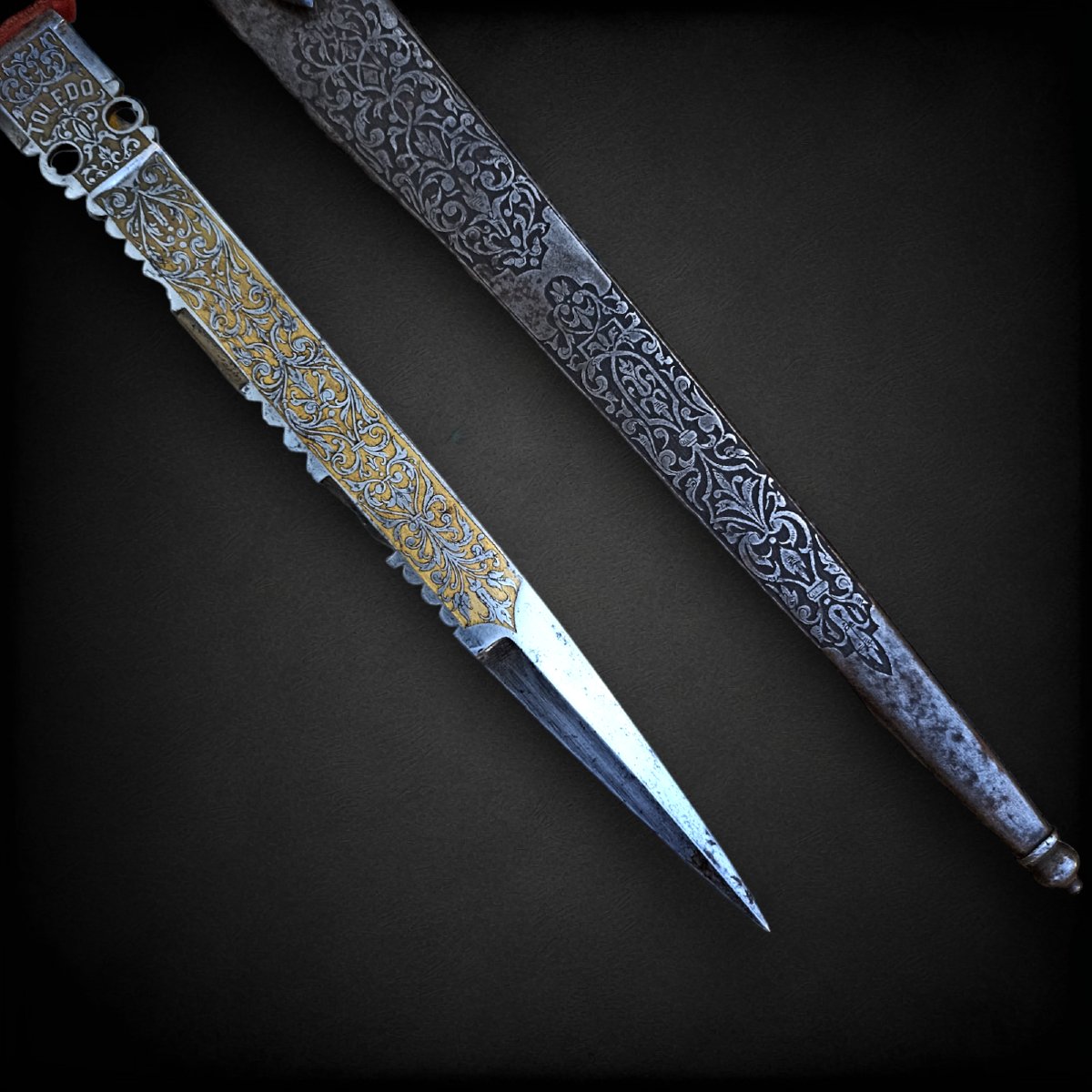 Dague Main Gauche Espagnole de Tolède du XIXe siècle-photo-3