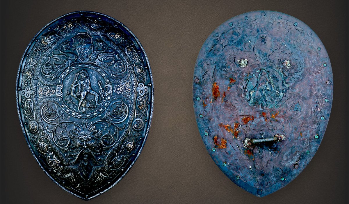 Italian Ceremonial Shield With Relief Decorations, 17th–18th Century-photo-2