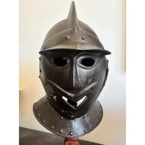 17th Century Blackened Grotesque Closed Helmet