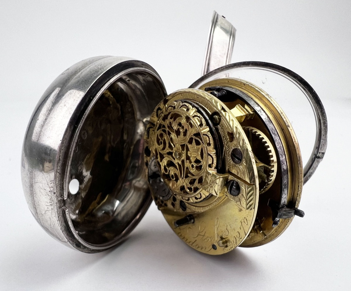 18th Century Sterling Silver Pocket Watch, Signed Stoakes, London.-photo-4