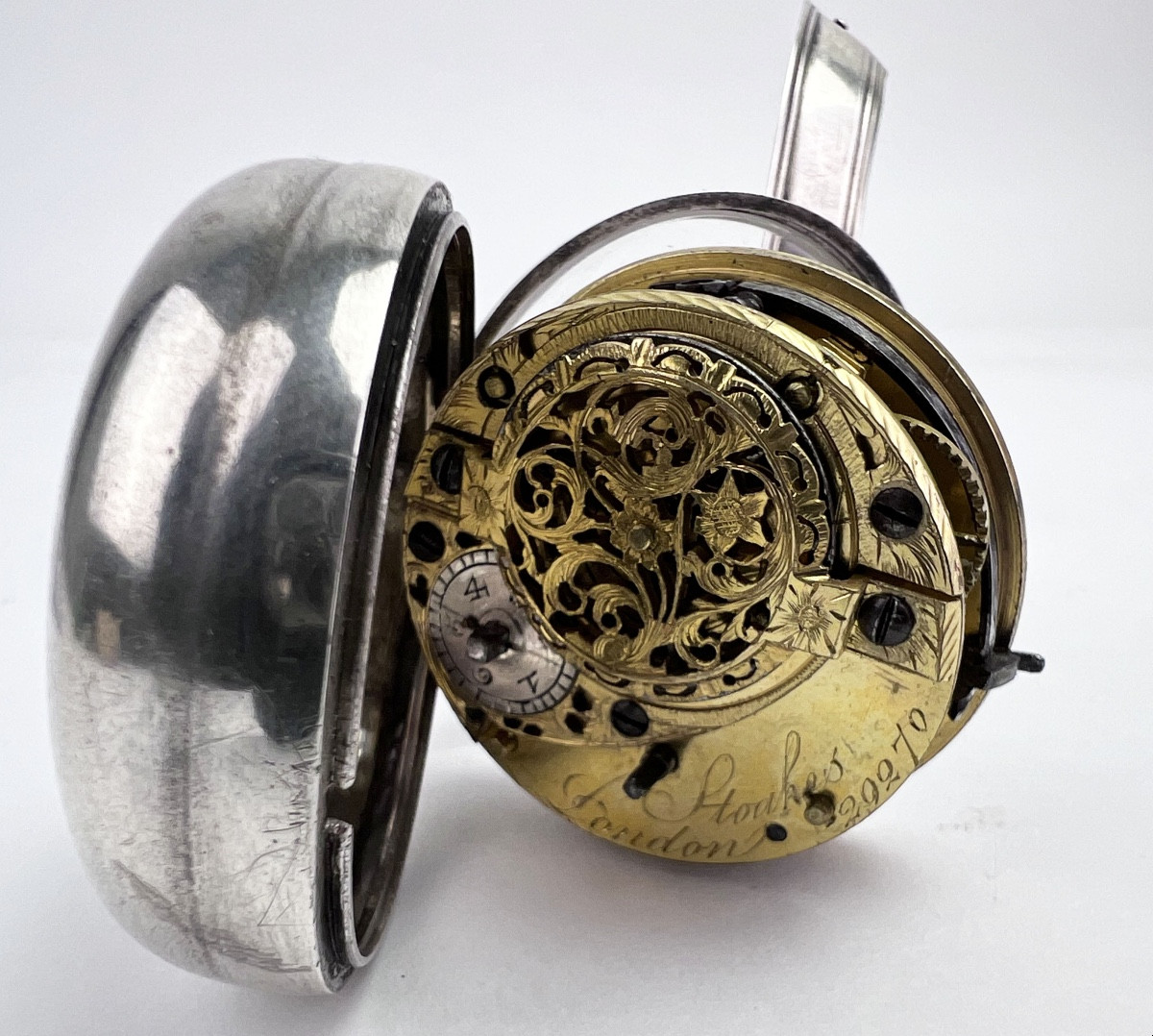 18th Century Sterling Silver Pocket Watch, Signed Stoakes, London.