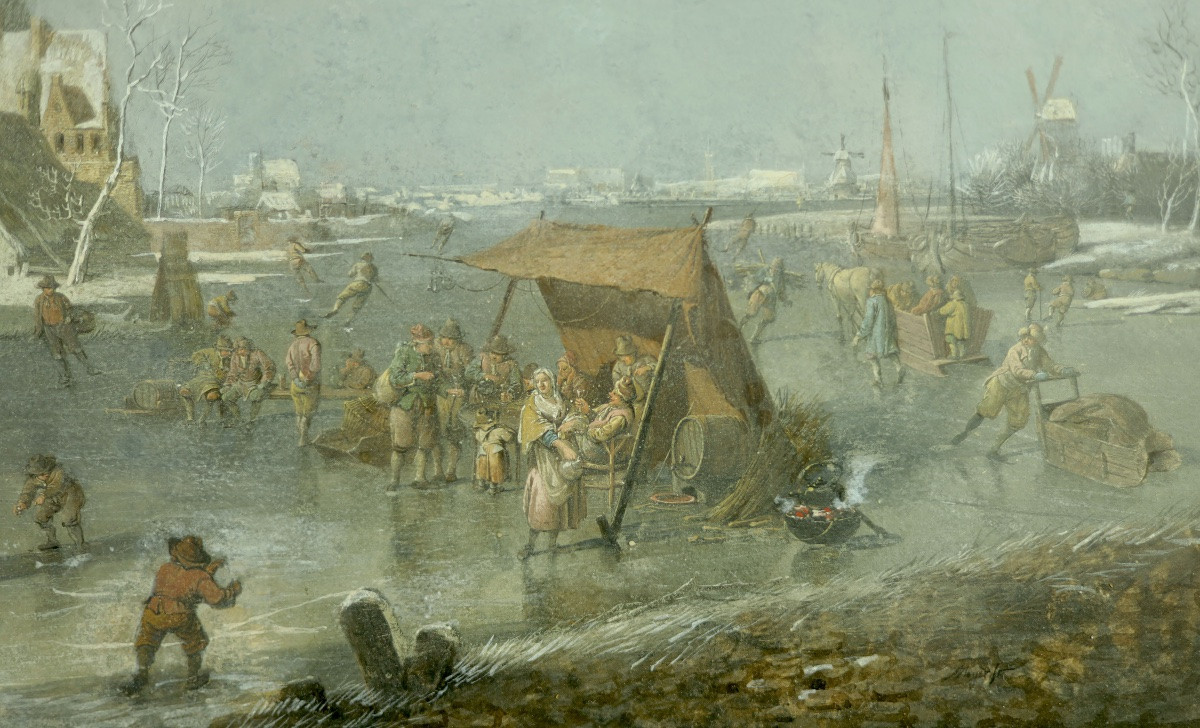Hendrik Meyer (1744-1793) Plaisirs sur glace avec paysage-photo-3