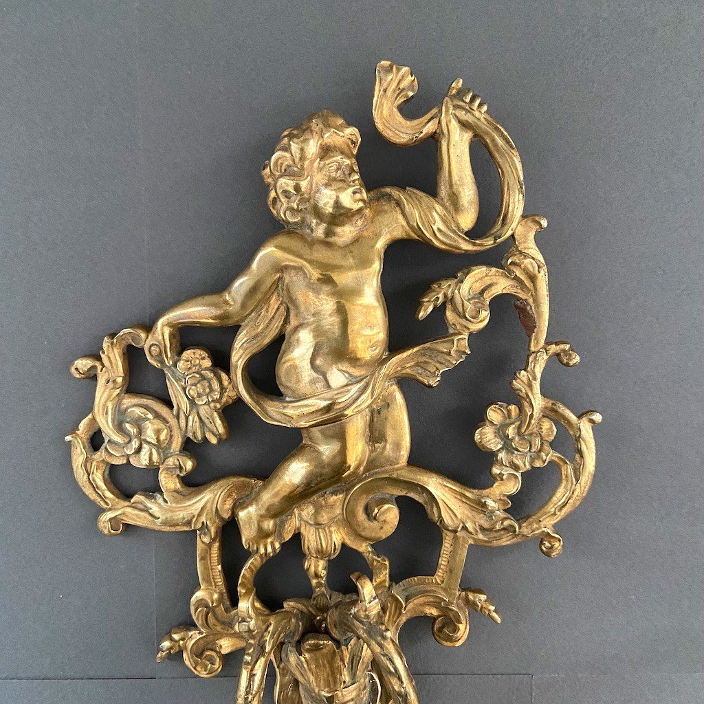 Pair Of Louis XVI Style Bronze Putti Sconces-photo-4