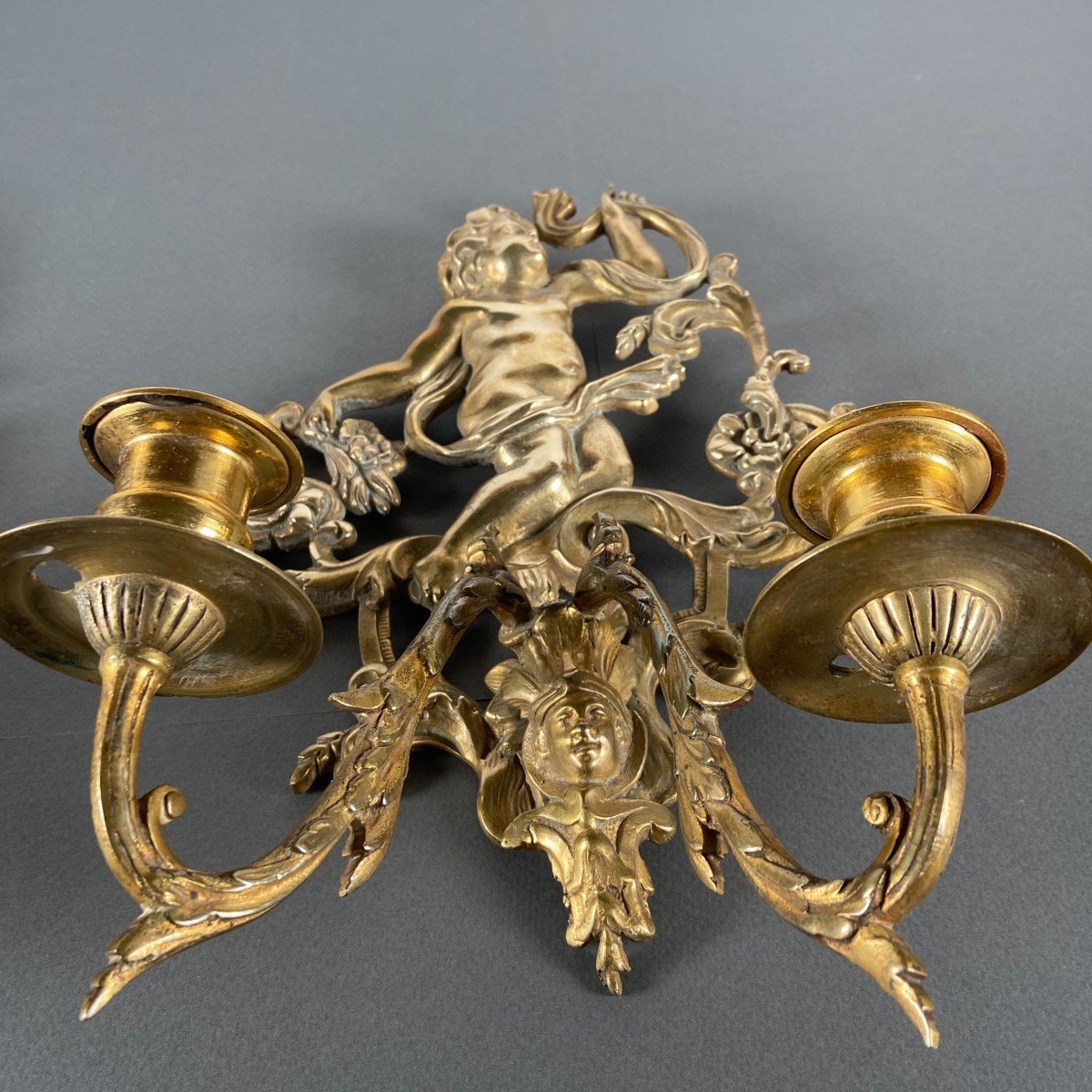 Pair Of Louis XVI Style Bronze Putti Sconces-photo-4