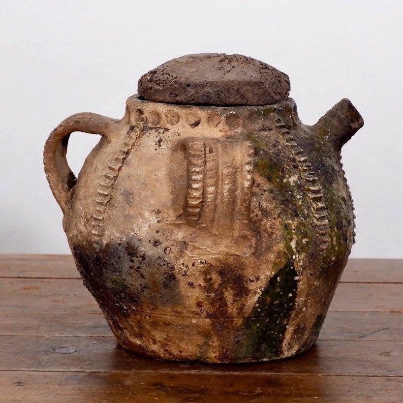 Pot à Huile De Noix Français Antique Avec Couvercle Original-photo-2