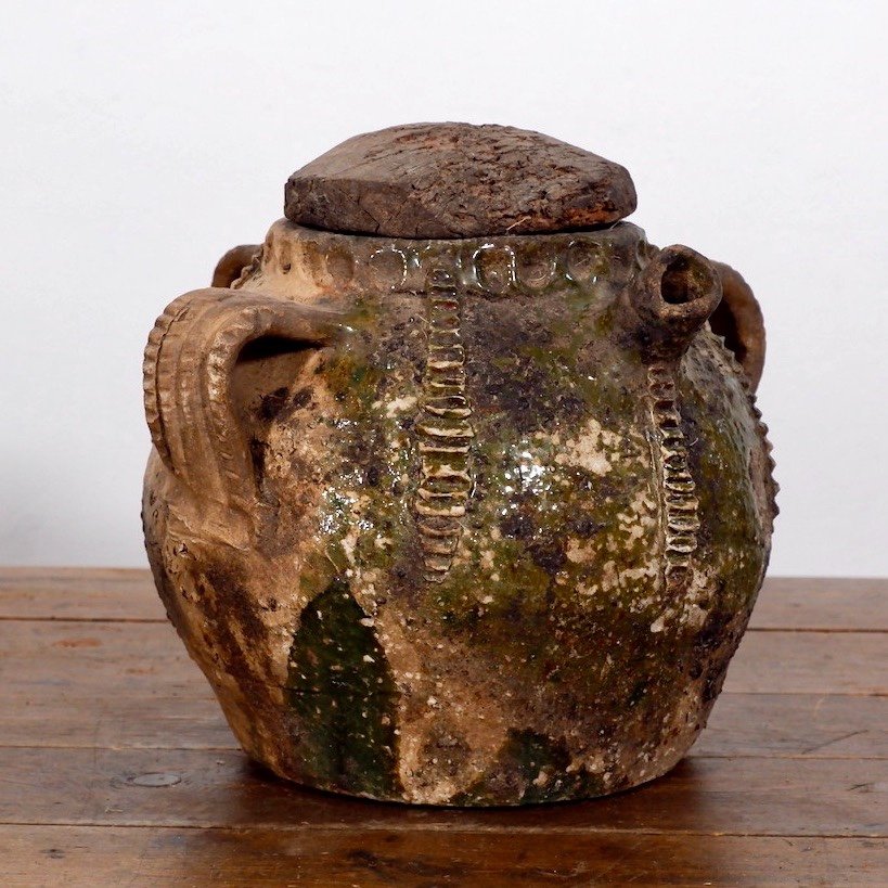 Pot à Huile De Noix Français Antique Avec Couvercle Original-photo-3