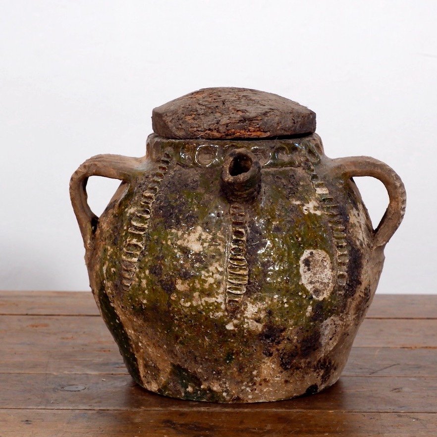 Pot à Huile De Noix Français Antique Avec Couvercle Original-photo-4