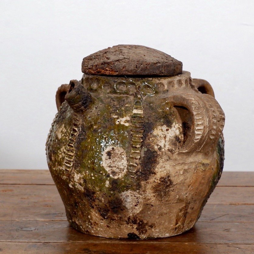 Pot à Huile De Noix Français Antique Avec Couvercle Original-photo-1