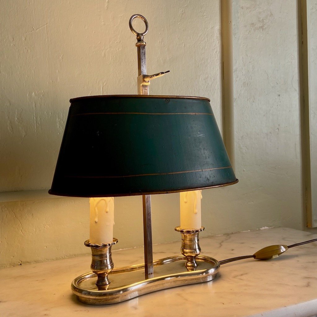 French Bouillotte Lamp In Silver Bronze.-photo-3