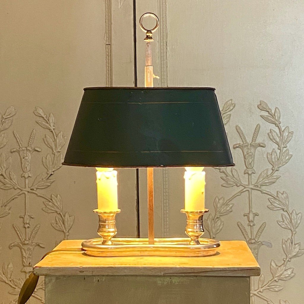French Bouillotte Lamp In Silver Bronze.-photo-3