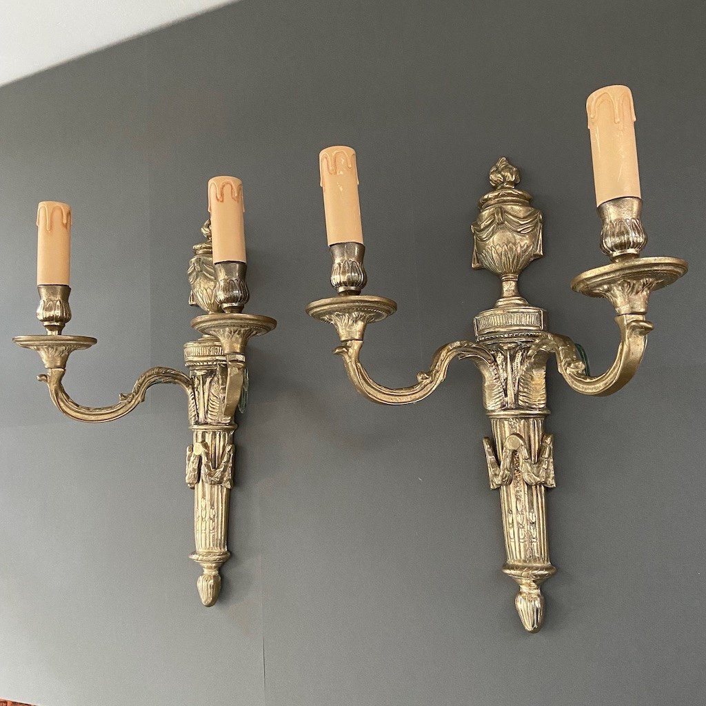 Louis XVI Style Gilded Bronze Wall Lamps-photo-2