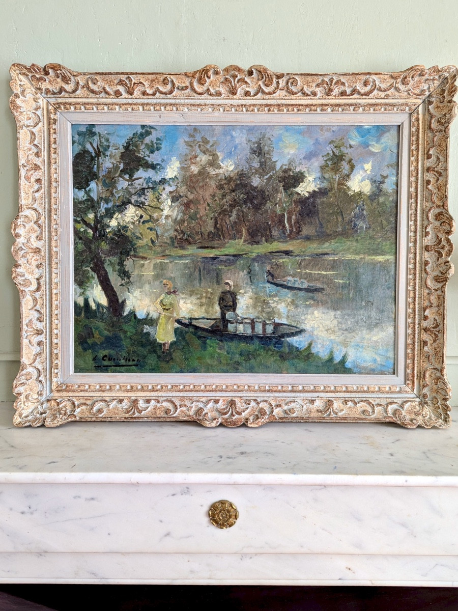 Peinture à l'huile impressionniste La Venise verte de France-photo-1