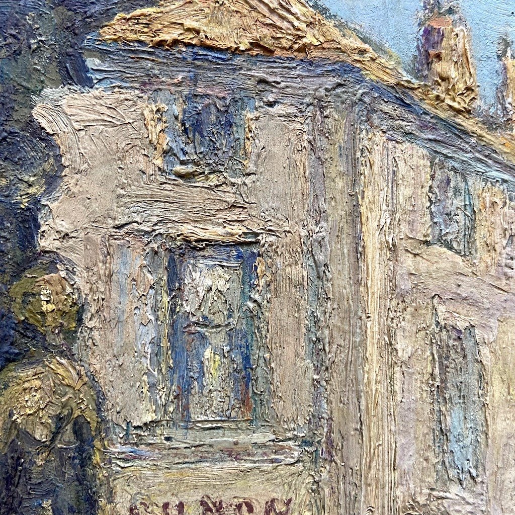 Une belle peinture à l’huile impressionniste d’un marché d’une ville française-photo-4