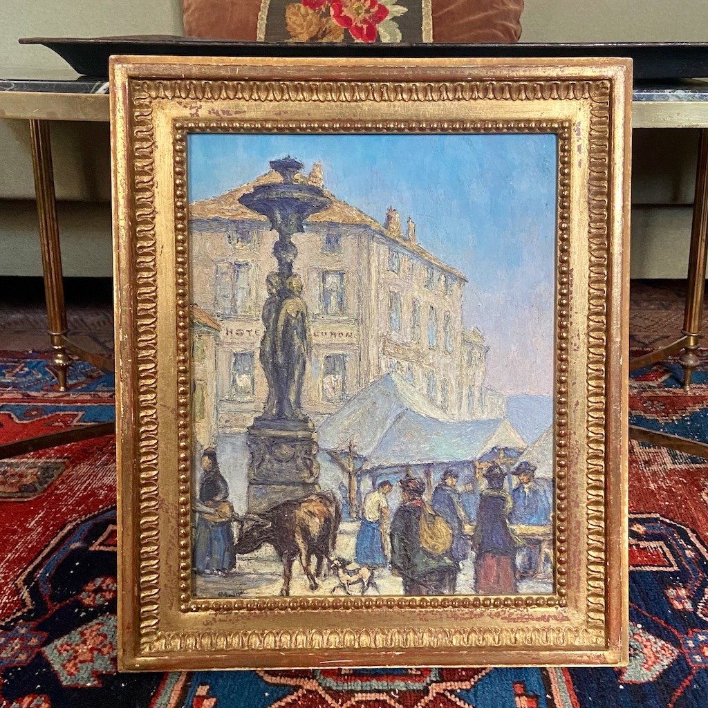 Une belle peinture à l’huile impressionniste d’un marché d’une ville française-photo-2
