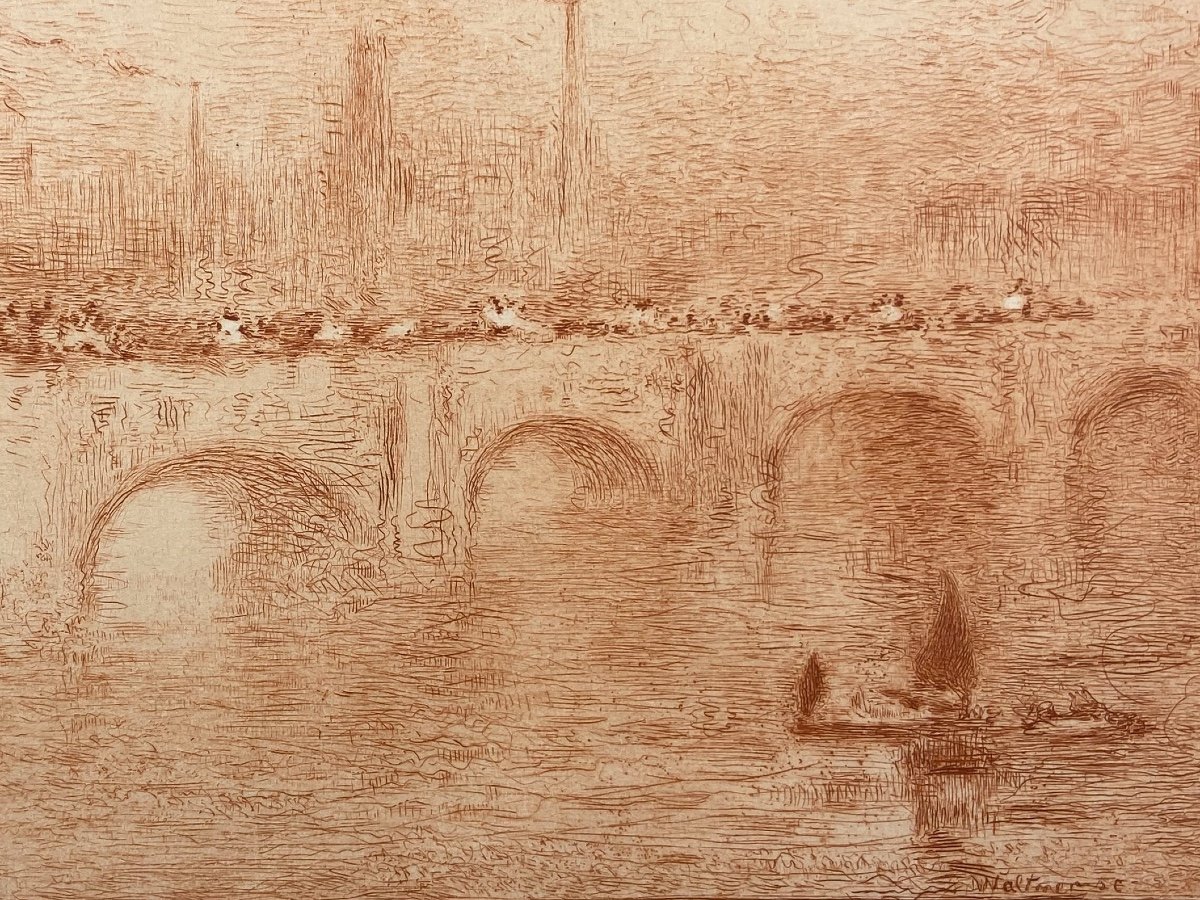 (après) Claude Monet Gravure à l’eau-forte « Waterloo Bridge, Soliel Voile » 1904-photo-2