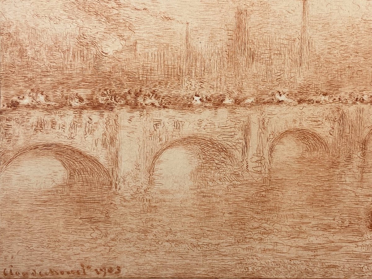 (après) Claude Monet Gravure à l’eau-forte « Waterloo Bridge, Soliel Voile » 1904-photo-3