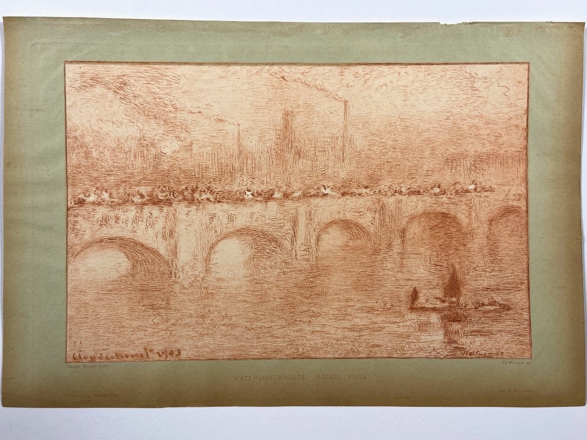 (après) Claude Monet Gravure à l’eau-forte « Waterloo Bridge, Soliel Voile » 1904