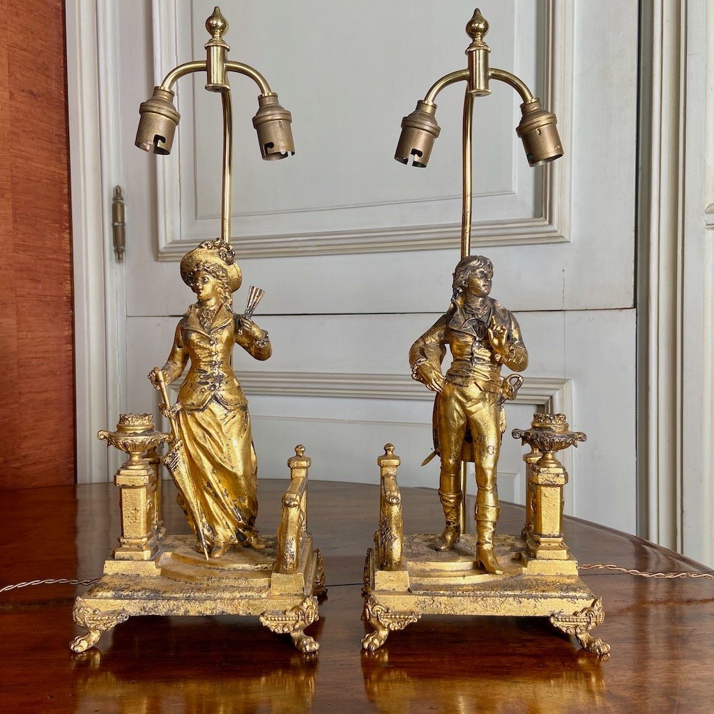 A Pair Of Distressed French Lamps.-photo-2