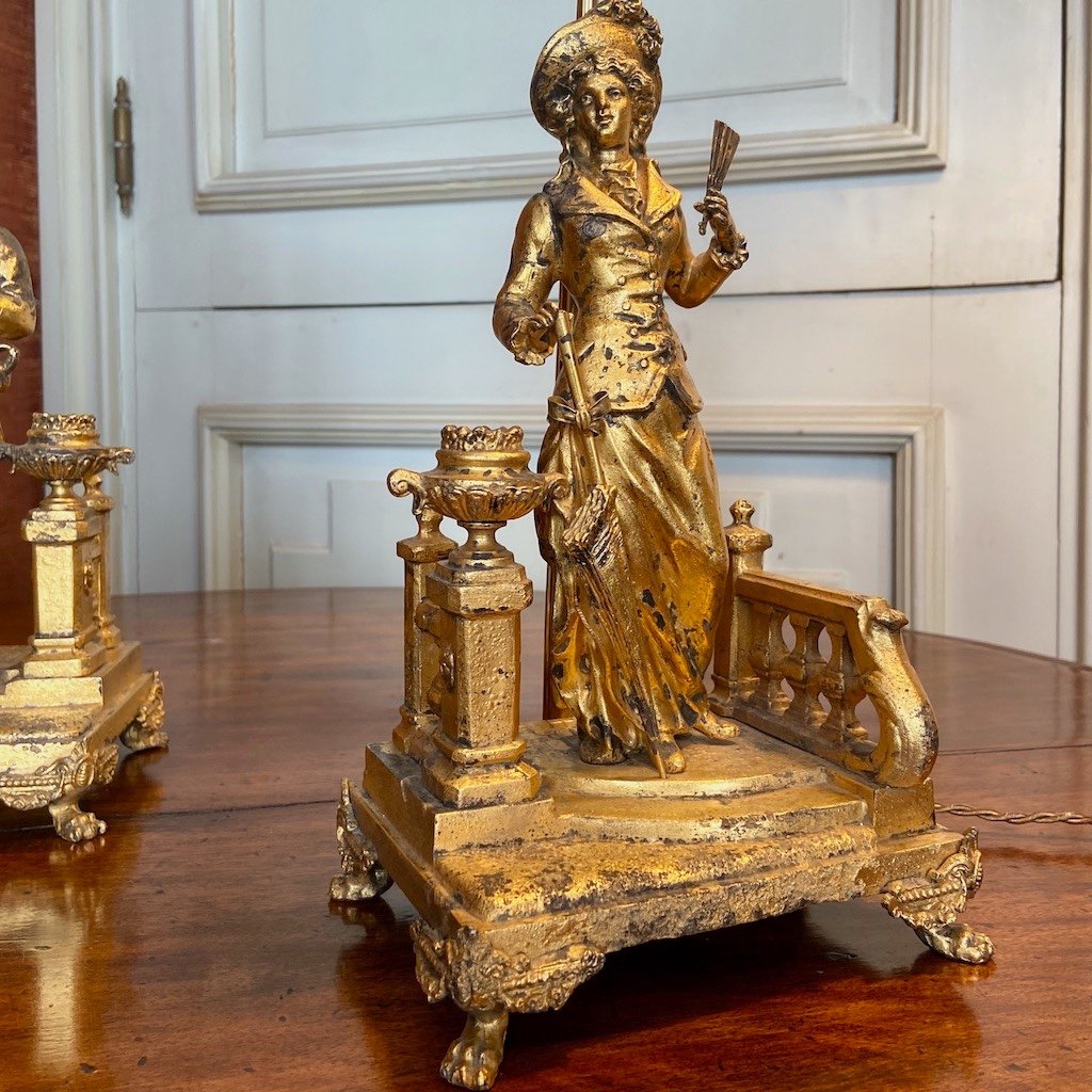 A Pair Of Distressed French Lamps.-photo-3
