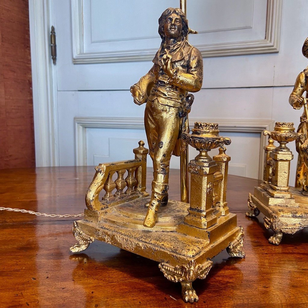 A Pair Of Distressed French Lamps.-photo-4