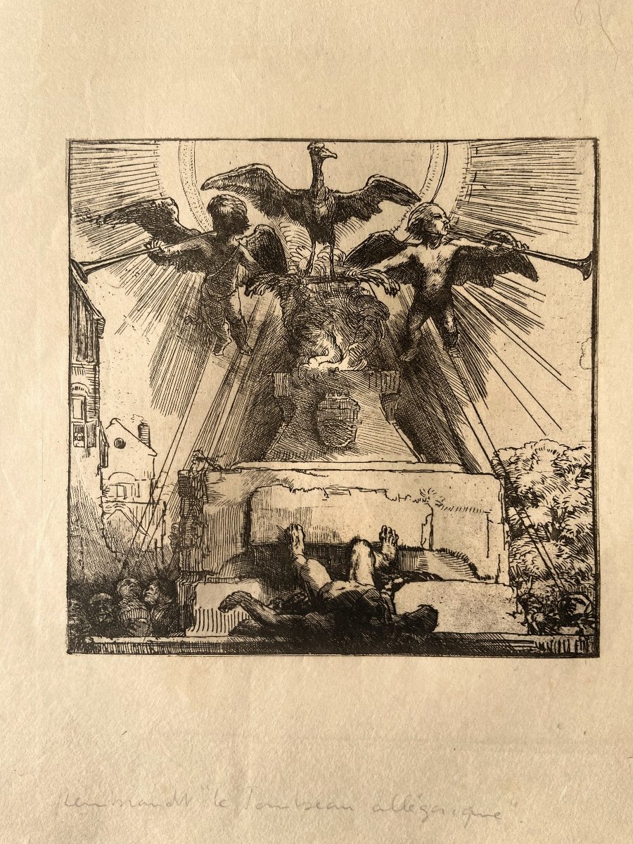 Rembrandt, Engraving 'The Phoenix Or The Overturned Statue'