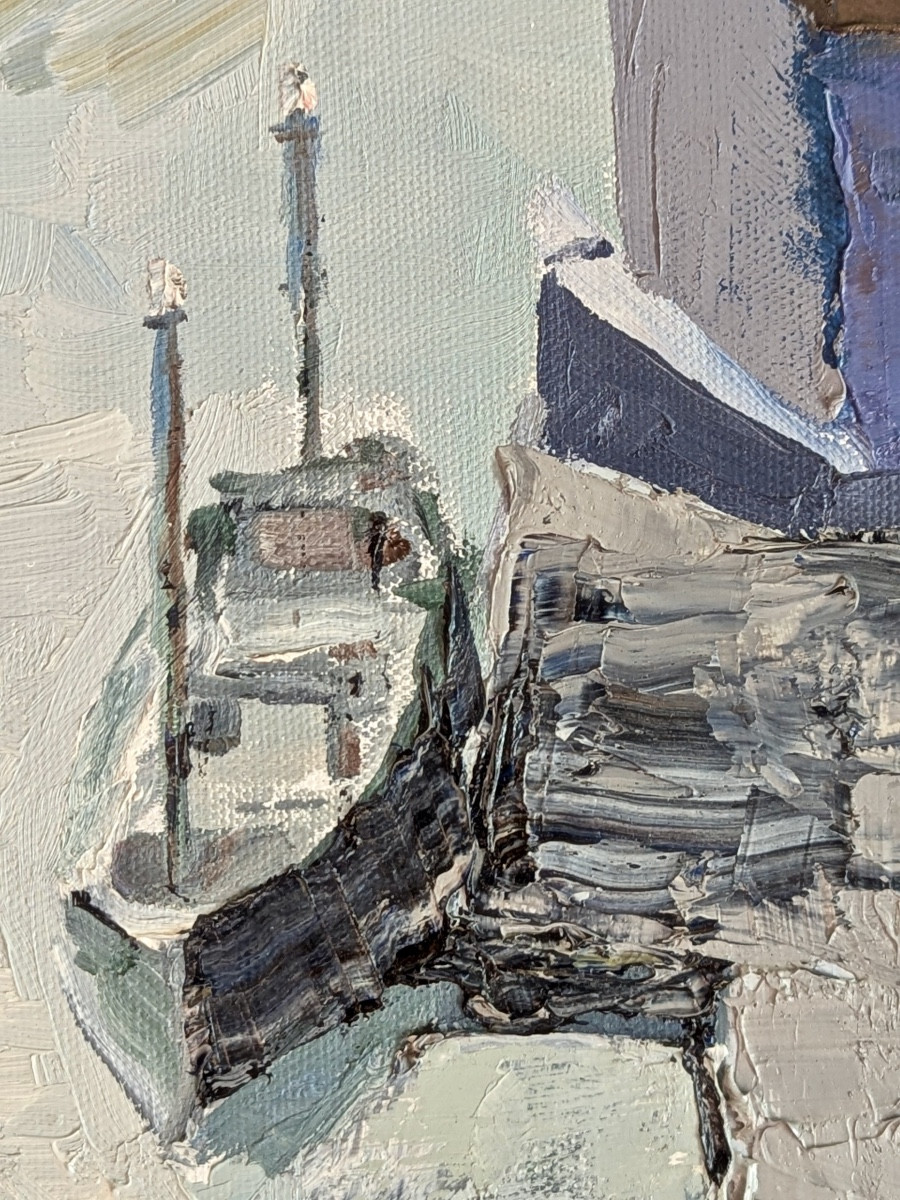 Peinture à l'huile de style impressionniste représentant le port de Porto.-photo-4