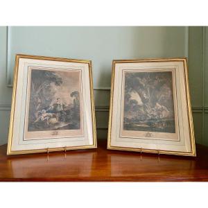 Pair Of Paintings By François Boucher Engraved By Jacques-firmin Beauvarlet