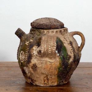 Antique French Walnut Oil Pot With Original Lid