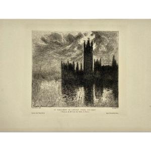 D’après Claude Monet Londres Parlement 1904 gravure
