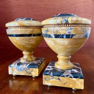 Pair Of French Marble Cassolettes In Neoclassical Style