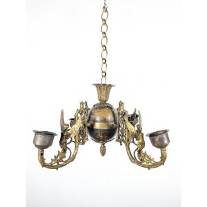 Lustre français Empire en bronze doré.