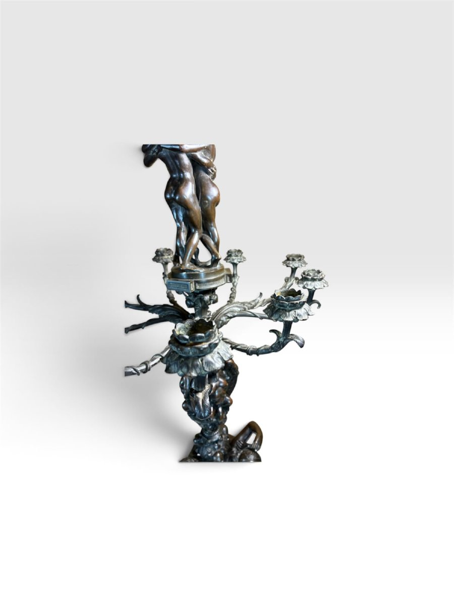 Candelabre / girandole monumental en bronze à figures | Antoine-Louis Barye | 1796-1875 |-photo-1