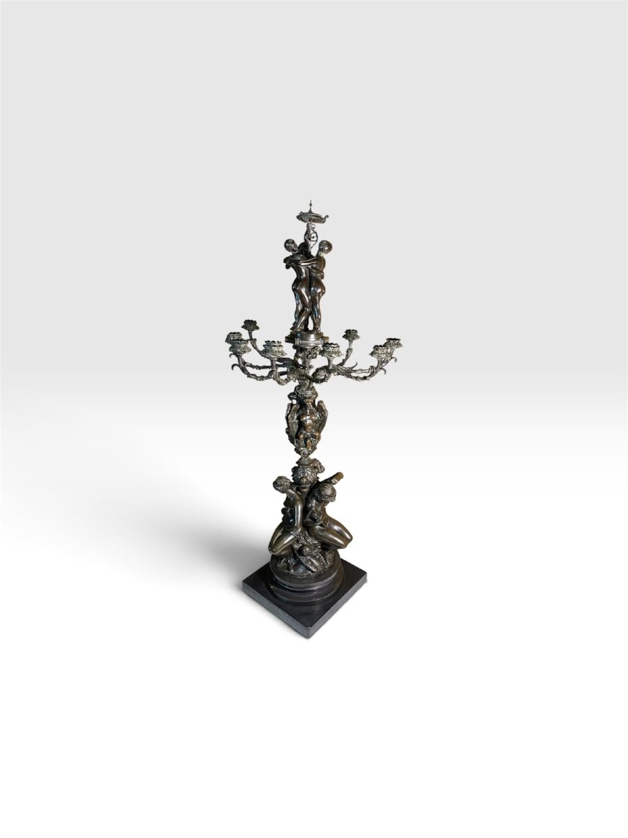  Candelabre / girandole monumental en bronze à figures | Antoine-Louis Barye | 1796-1875 |-photo-2