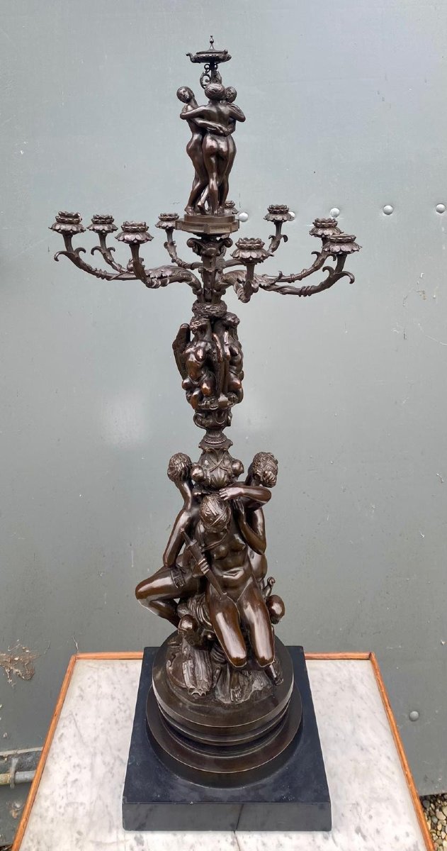  Candelabre / girandole monumental en bronze à figures | Antoine-Louis Barye | 1796-1875 |