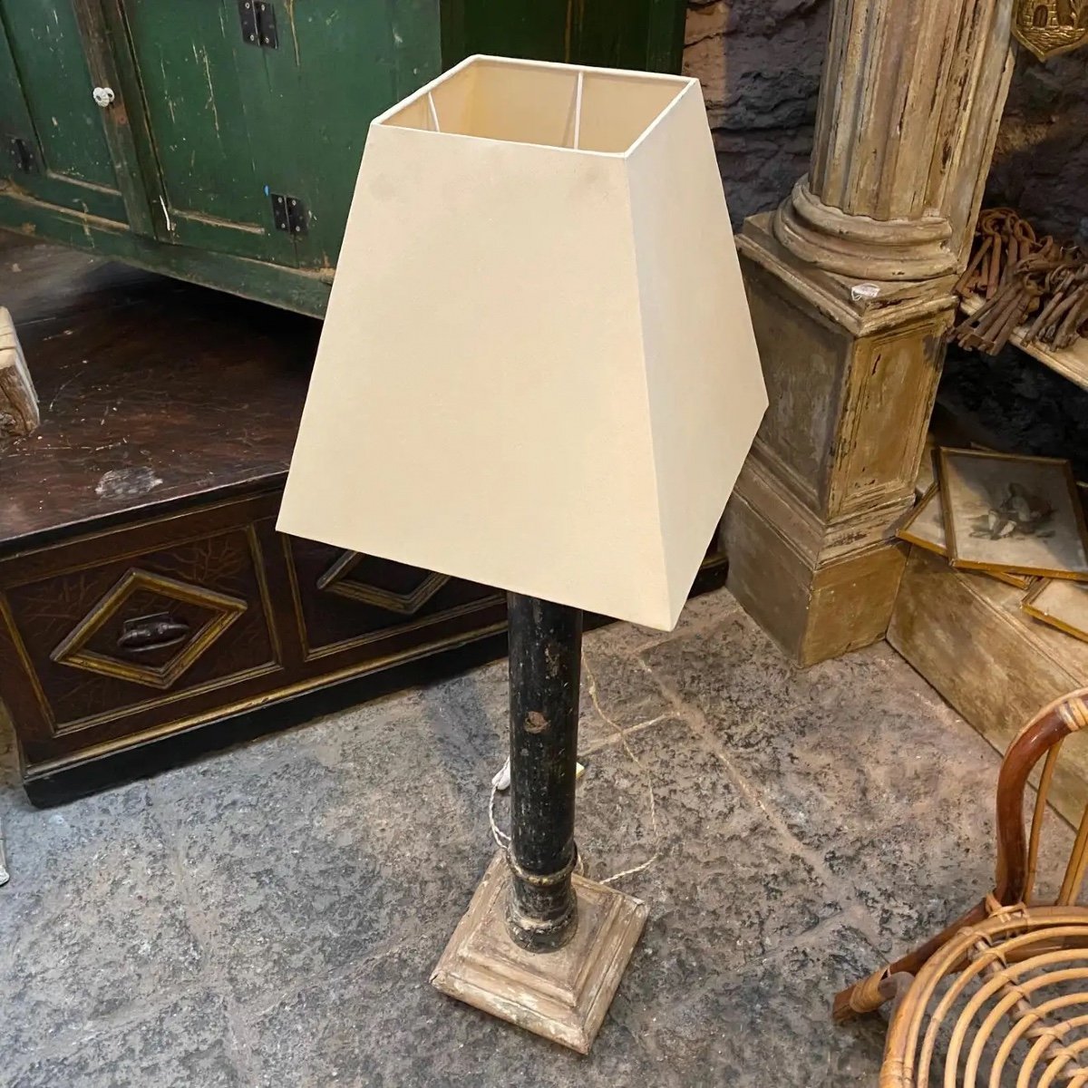 18th Century, Wood Sicilian Torchere Transformed Into Floor Lamp-photo-2