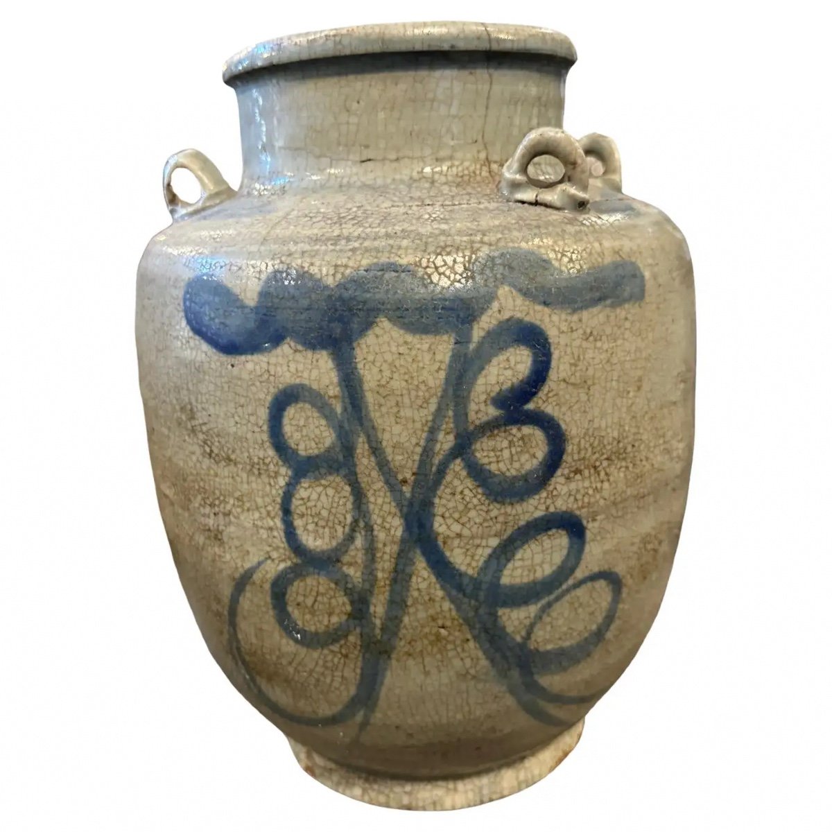 Poterie En Céramique Bleue Et Noire émaillée Mid-Century Modern Signée Vallauris France